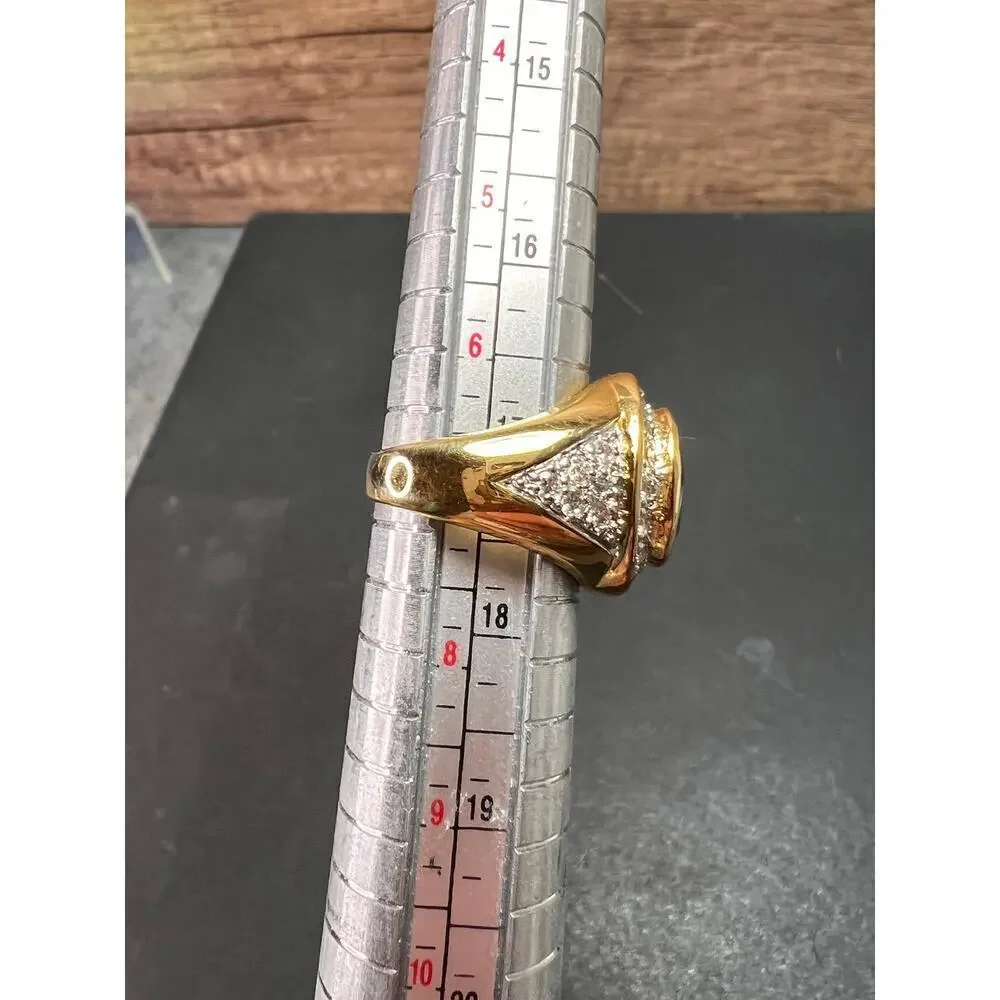 Lab blue spinel and CZ 18k rolled gold ring size 7